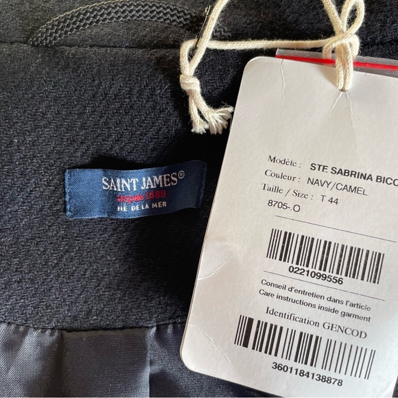 Saint James Navy and Camel Color-block Wool Coat Size EU 42 /CAD 12 NWT - Picture 11 of 16